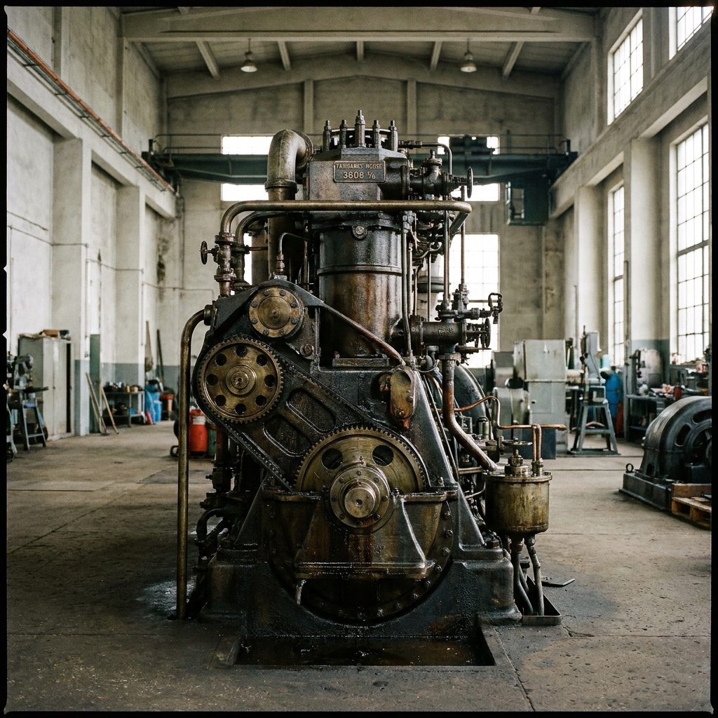 Dieselmotor in einer Industriehalle
