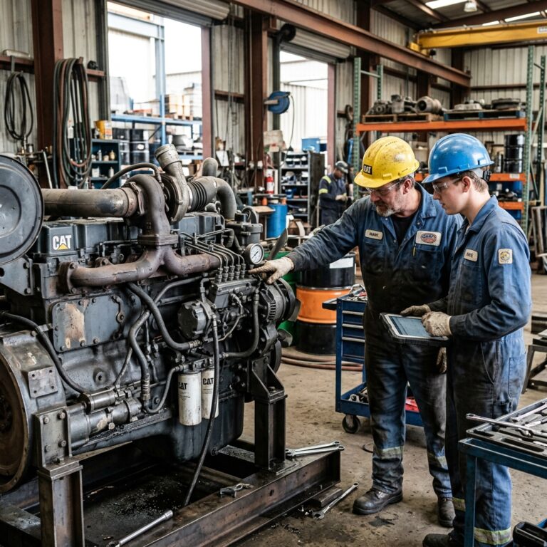 dieselmotor und arbeiter